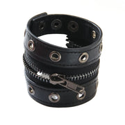 Black Gothic Big Wide Leather Bracelet with Zipper Rivet Wrap Bracelets for Men Women High Quality Button Adjustable Wristbands