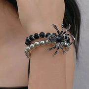 Gothic Dark Spider Necklace Bracelet Ring for Women Exaggerated Black Crystal Spider Halloween Accessories Jewelry Party Gifts