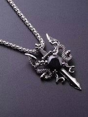 1 Gothic Style Women's Ancient Silver-color Evil Dragon Gem Pendant Necklace Personalized Fashion Street Sweater Chain Jewelry