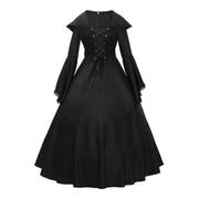 Gothic Medieval Dresses Retro Fashion Big Swing Long Sleeve Lace Up Hooded Dress Lace Flare Sleeve Dress Halloween Costumes