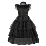 Gothic Style Black Dress Wensday Party Ball Gown Children Halloween Cosplay Adams Family Costume
