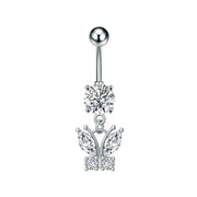 Elegant Dangled Belly Piercing Jewelry Fashion Dragonfly Owl Butterfly Shaped Curved Navel Rings Stainless Keys CZs Belly Ring