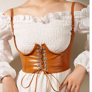 Women Corset Waist Support Gothic PU Leather Crop Top Lace-up Bandage Waist Bodyshaper Decorative Corset Women  Accessory
