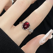 Gothic Red Rose Adjustable Hollow Rings for Women Witch Pagan Vintage Creative Halloween Cool Girl Gift Jewelry