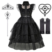 Gothic Style Black Dress Wensday Party Ball Gown Children Halloween Cosplay Adams Family Costume