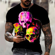 Men's Casual T-Shirt, Gothic Skull Heart Hands Graphic Black Short Sleeve Crew Neck Tee Cool Streetwear Halloween Fashion Top