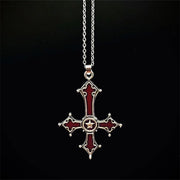 Gothic Punk Hip-pop Cosplay Necklace Unisex Blood Red Chain Alloy Choker Cross Pendant Jewelry Halloween Accessory Prop Gift