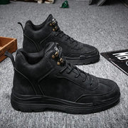 Men's High-top Boots in Solid Color Retro Style Fashionable Flat and Durable Handcrafted All-season Outdoor Work Boots