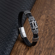 MKENDN Gothic Men Vintage Black Braided Genuine Leather Bracelet Norse Viking Bracelets Handmade Jewelry Pulseras