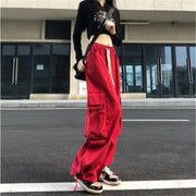 Red Cargo Pants Women Gothic Joggers High Waist Loose Female Hip Hop Trousers Korean Punk Pants Funny Capri Femme Sweatpants