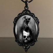 Gothic Horror Cameo Necklace Women Man Witch Jewelry Accessories Bat Castle Crow Black Cat Pumpkin Charm Rope Chain Choker Trend