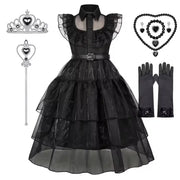 Gothic Black Dress Halloween Costume for Girls 2025 Party Ball Gown Children Cosplay Adams Family Vestido