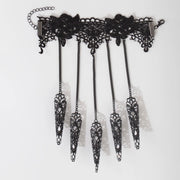 IngeSight.Z Gothic Black Hollow Lace Nail Set Bracelet for Women Goth Halloween Ghost Finger Bracelet Holiday Party Jewelry