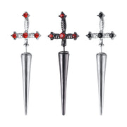 Gothic Kinitial Sword Earrings Vintage Cool Punk Crystal Ear Jacket Goth Dagger Earrings Jewelry Gift For Men Rock Anniversary