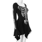 Halloween Gothic Women Dress Long Sleeve High Waist Cosplay Skull Dresses Goth Aesthetic 90s Egirl Sexy Slim Party Holiday Club