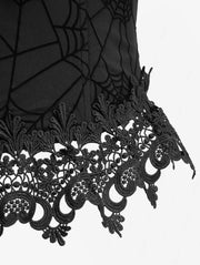 ROSEGAL Gothic Corset Black Spider Web Flocking Applique Lace Trim Bowknot Lace-up Back Corset Tops For Ladies