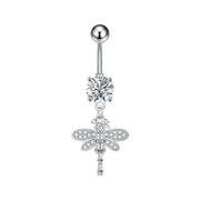 Elegant Dangled Belly Piercing Jewelry Fashion Dragonfly Owl Butterfly Shaped Curved Navel Rings Stainless Keys CZs Belly Ring