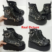New Gothic Style Platform Vampire Cosplay Women Mid-calf Boots 2024 Winter Wedges Comfy Women Motorcycle Boots Shoes