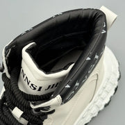 Trendy Men's High-Top  Boots Leather Surface Spor Casual Thi Bot Workwear oes round Toe Flat Heel Pure Color