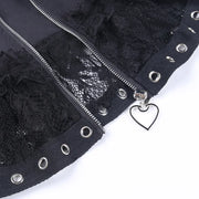 Black Women Punk High Waisted Goth Skirt Sexy Pleated Mini Skirt with Chain E Girl Lace-Up Tie PU Leather Corset Y2K Crop Tops
