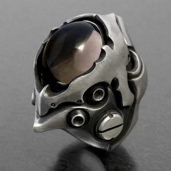 Gothic Punk Style Men's Gems Stone Rings for Men Women Open Adjustable Rings Engagement Wedding Jewelry Gifts Accessories