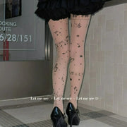 Gothic Music Notes Print Tights for Women Personalized Stocking Thin High Elasticity Black Skin Leggings Spicy Girls Y2K Hosiery