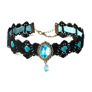 Gothic Black Lace Necklace Collar Choker Velvet Crystal Vintage Gothic Chain Pendant Woven Necklace Collarbone Chain