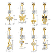 Elegant Dangled Belly Piercing Jewelry Fashion Dragonfly Owl Butterfly Shaped Curved Navel Rings Stainless Keys CZs Belly Ring