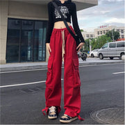 Red Cargo Pants Women Gothic Joggers High Waist Loose Female Hip Hop Trousers Korean Punk Pants Funny Capri Femme Sweatpants