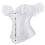 Gothic Women Off Shoulder Corset with Lace Sleeves Elegant Victorian Showgirl Party Costume Sexy Plus Size Corsets