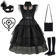 Gothic Style Black Dress Wensday Party Ball Gown Children Halloween Cosplay Adams Family Costume