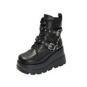 New Women's Pu Leather Ankle Boots Women Autumn Winter Round Toe Lace Up Shoes Woman Motorcycle Platform Botas Gothic Shoes
