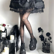 Gothic Music Notes Print Tights for Women Personalized Stocking Thin High Elasticity Black Skin Leggings Spicy Girls Y2K Hosiery