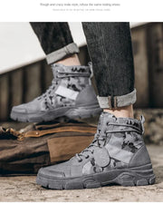 Camouflage Men's Boots Trendy Casual Workwear Shoes Medium Top Boots Retro Hiking Trekking Climbing Desert Boots Motocross Boots