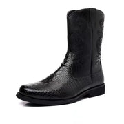 Classic Men's Boots British Retro Riding Boots Man Embossed Leather Embroidery Knight Boots Mid-Calf Style Casual Shoes Man New