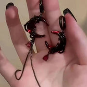 Gothic Star Red Moon Gem Asymmetric Earrings Hip-pop Water Droplet Pendant Tassel Chain Ear Buckle Eardrop Jewelry Halloween