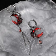 Gothic Style Asymmetry Red Moon Rose Earrings For Women Style Personality Crystal Drop Pendant Earrings Jewelry