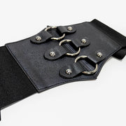 Fashionable Gothic Corset Belt Triple Buckle with Black Rivet Studs Elastic Waspie Waistband for Punk Women Perfect for Coats