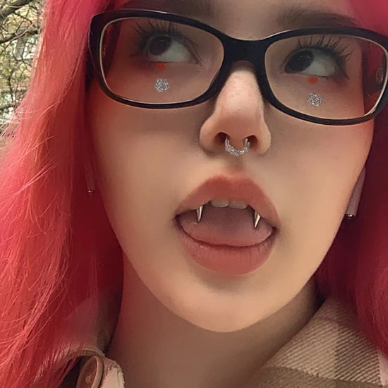 Women Men Goth Tooth Decoration Surgical Steel C Rod  Lip Tiger Tooth Nail Zombie Tooth Punk Nail Vampire Piercing Jewelry