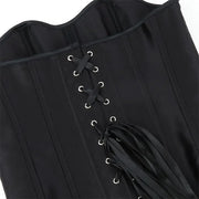 Gothic Black Satin Overbust Corset Top for Women Sexy Lace-Up Side Zipper Waist Bustiers Body Shaper Lingerie
