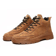 Men's High-top Boots in Solid Color Retro Style Fashionable Flat and Durable Handcrafted All-season Outdoor Work Boots