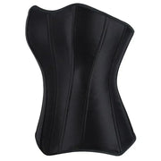 Gothic Black Satin Overbust Corset Top for Women Sexy Lace-Up Side Zipper Waist Bustiers Body Shaper Lingerie