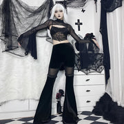 Gothic Dark Fashion Flared Pants Women's Sexy Suede Embossed Long Pant Spicy Girl Trousers