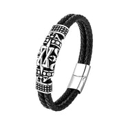 MKENDN Gothic Men Vintage Black Braided Genuine Leather Bracelet Norse Viking Bracelets Handmade Jewelry Pulseras