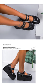 Brand New Female Lolita Cute Mary Janes Pumps Platform Wedges High Heels women's Pumps Sweet Gothic Punk Shoes Woman