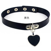 Choker Collar Necklace Woman Black Punk Sexy PU Leather Heart Lock Key Spike Chocker Gothic Cosplay Accessories Party Jewelry