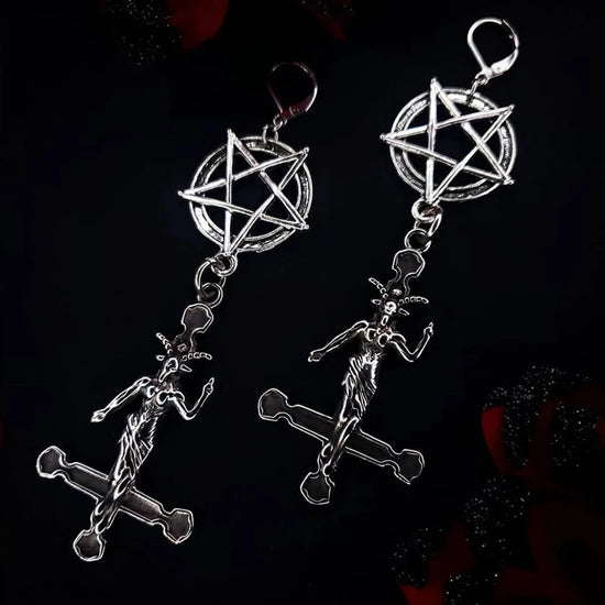 Goth Punk Style Inverted Pentagram Baphomet Satan Earrings Religion Dark Art Fairy Goth Lovers Best Accessories