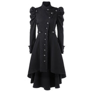 Autumn Gothic British Style Coat For Women Medieval Steampunk Solid Color Irregular Stand Collar Dress Halloween Female Outwear