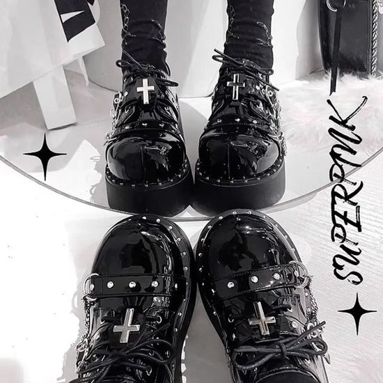 Gothic Punk Thi Heel oes Women's Spring 2025 New Sle Sweet Cool Spicy Platform Slip-On Faionable Casual Loers