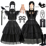Gothic Style Black Dress Wensday Party Ball Gown Children Halloween Cosplay Adams Family Costume